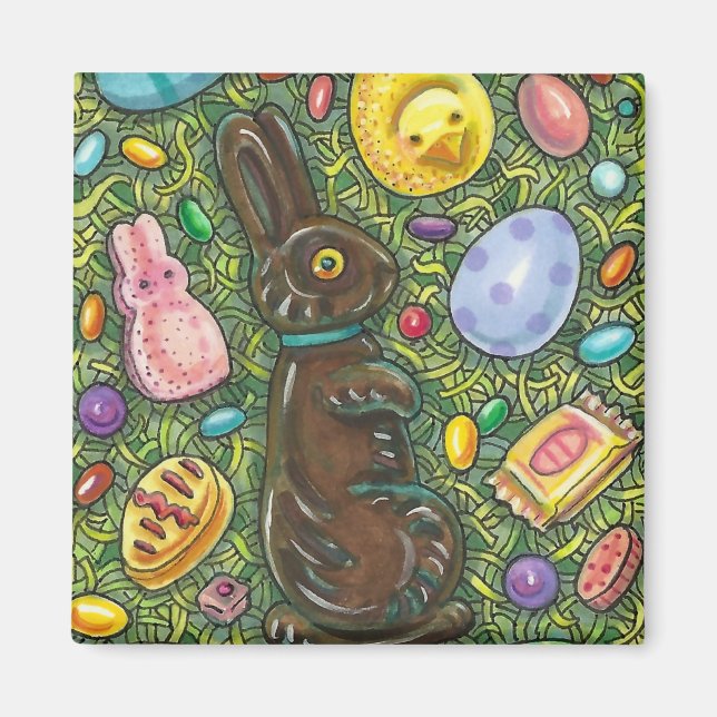 IMÃ CHOCOLATE LESTE BUNNY, PINTINHO, OVOS, JELLY BEANS (Frente)