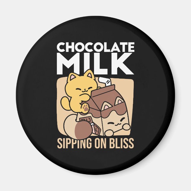 Imã Chocolate Milk Sipping on Bliss – Kawaii Cat Food  (Frente)