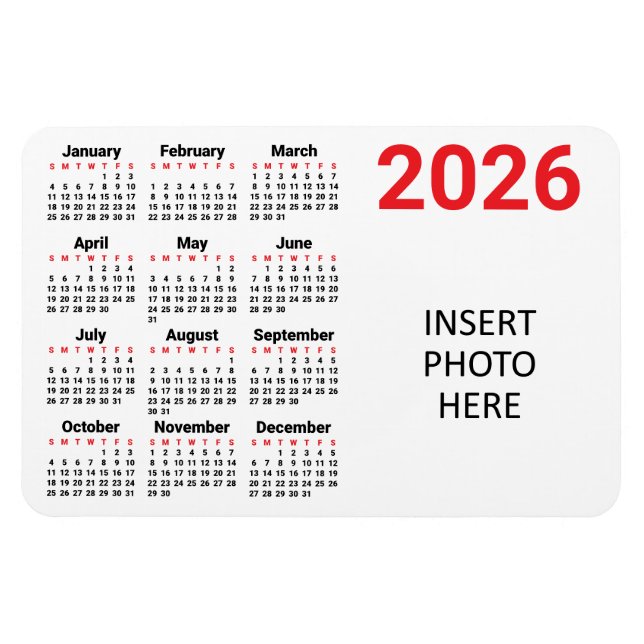 Ímã Choose Your Own Colors 2026 Photo Calendar Magnet (Horizontal)