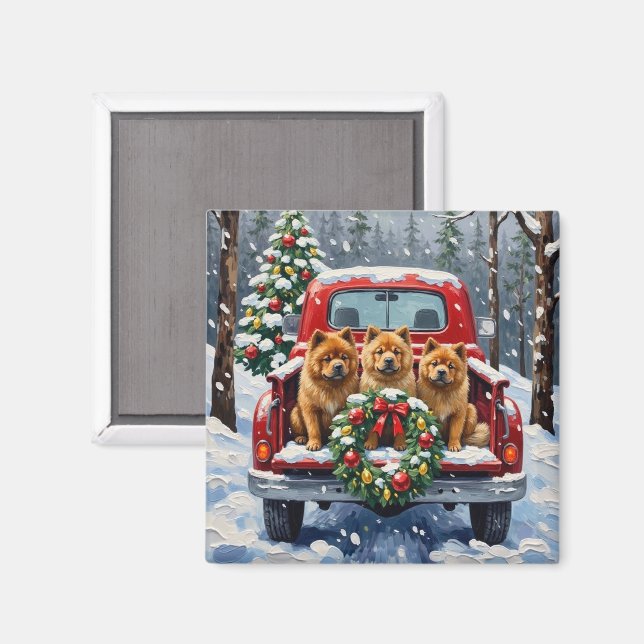 Imã Chow Chow Christmas Red Truck Holiday (Front/Back)