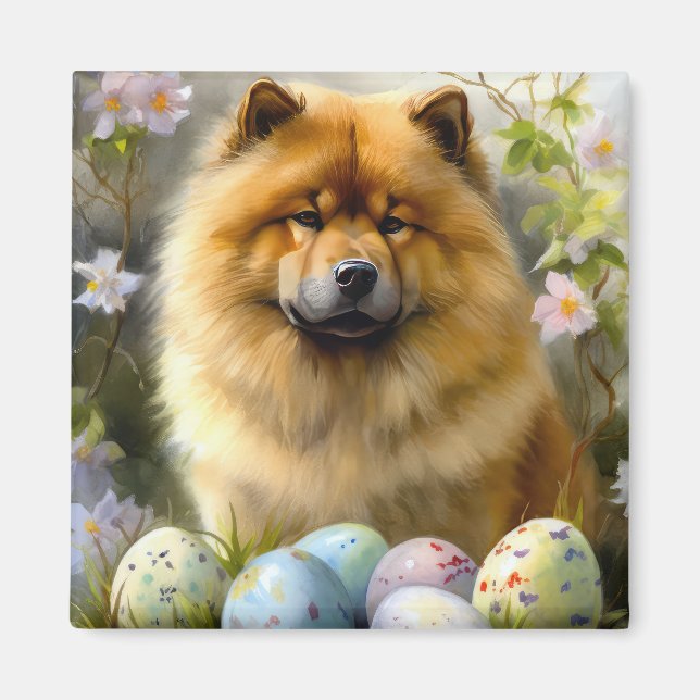 Imã Chow Chow com Ovos de Páscoa Feriado  (Frente)