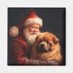 Imã Chow Chow com Papai Noel Natal Festivo