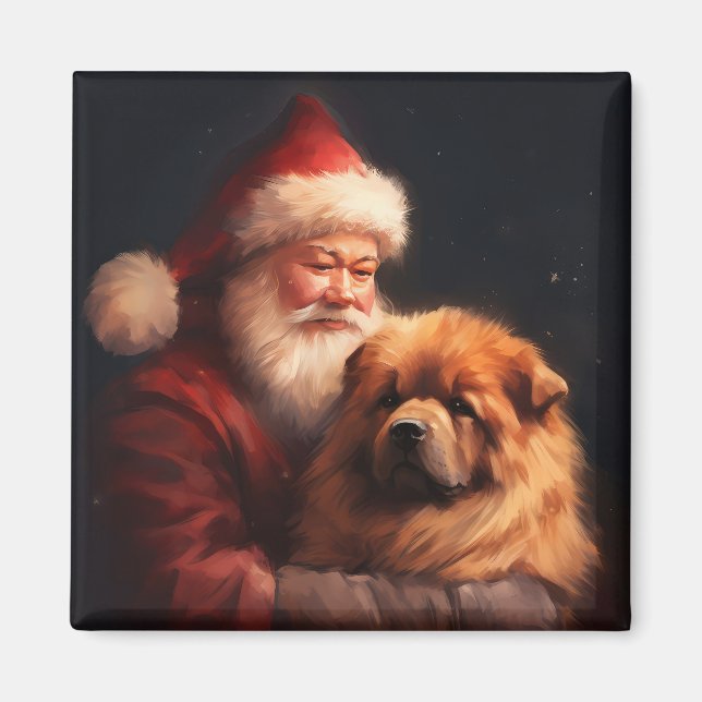 Imã Chow Chow com Papai Noel Natal Festivo (Frente)