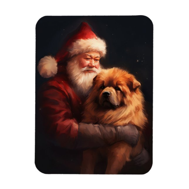 Ímã Chow Chow com Papai Noel Natal Festivo (Vertical)