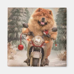 Imã Chow Chow Dog Andando na Moto Natal