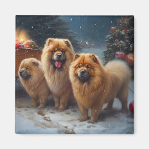 Imã Chow Chow Snowy Sleigh Decência de Natal