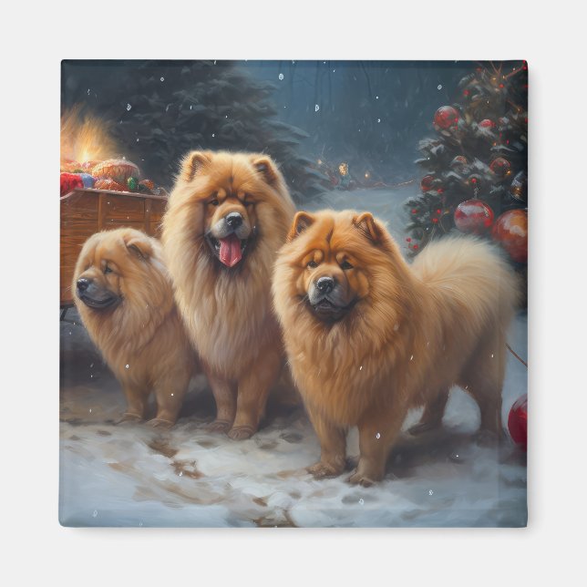 Imã Chow Chow Snowy Sleigh Decência de Natal (Frente)