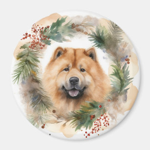 Imã Chow Chow Wreath de Natal Festivo
