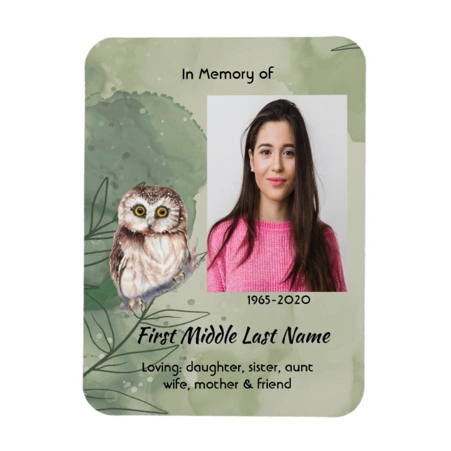 Ímã Christian Memorial Keepsake Cute Owl Bird (Vertical)