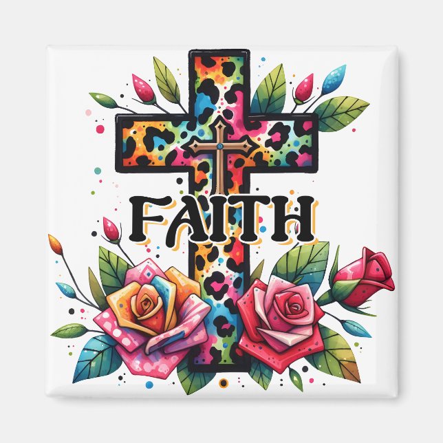 Imã Christian Rainbow Faith Cross (Frente)