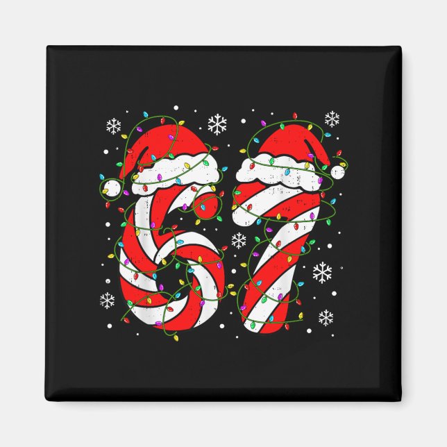 Imã Christmas 67 Candy Cane Six Seven Meme Lights Sant (Frente)