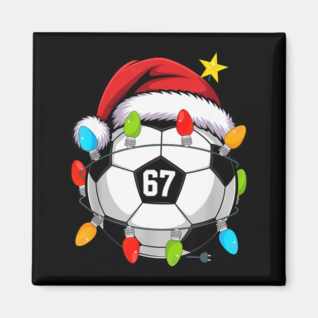 Imã Christmas 67 Meme Soccer Ball Santa Hat Funny Xmas (Frente)