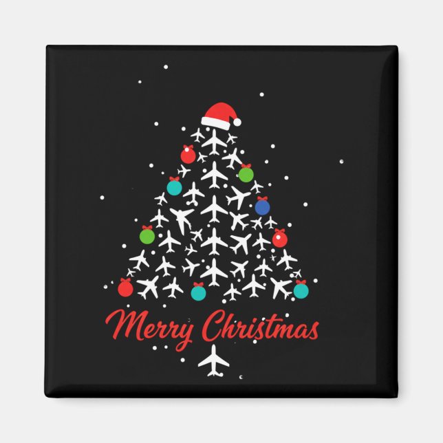 Imã Christmas Airplane Tree Merry Christmas Lot Travel (Frente)