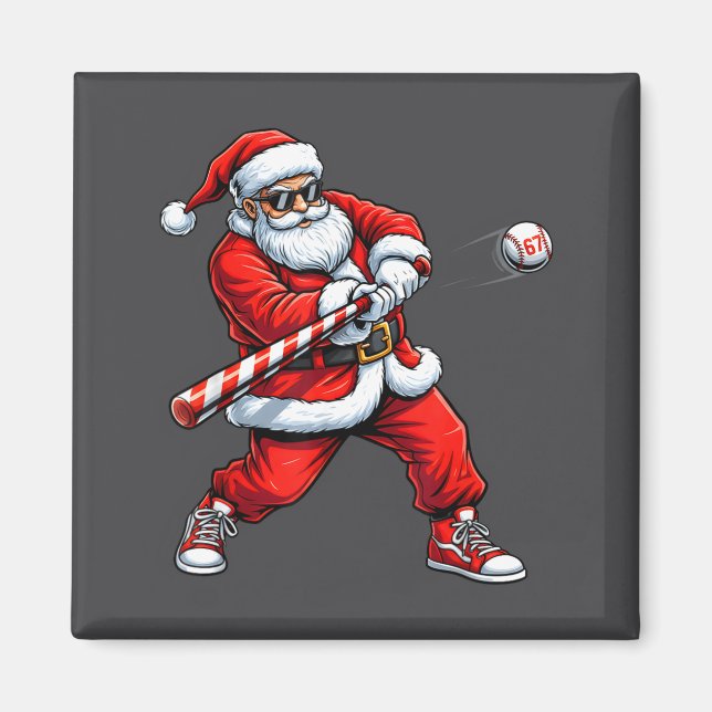 Imã Christmas Baseball Player Santa Funny Xmas Boys Me (Frente)