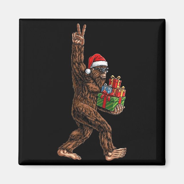 Imã Christmas Bigfoot Santa Hat Funny Sasquatch Big Fo (Frente)