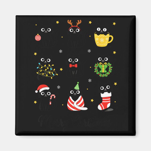 Imã Christmas Black Cats Merry Christmas Cute Holiday  (Frente)