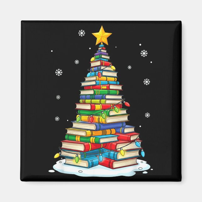 Imã Christmas Book Tree Funny Librarians Books Lover  (Frente)