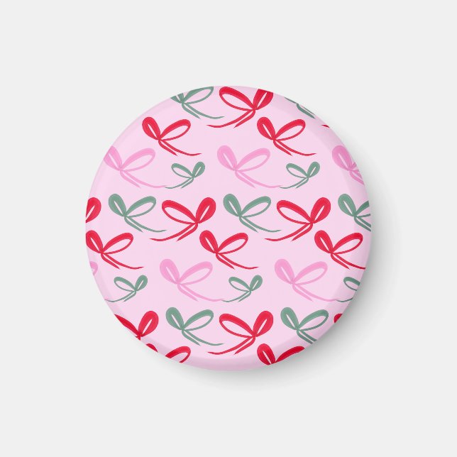 Imã Christmas bows green pink whimiscal hand drawn (Frente)