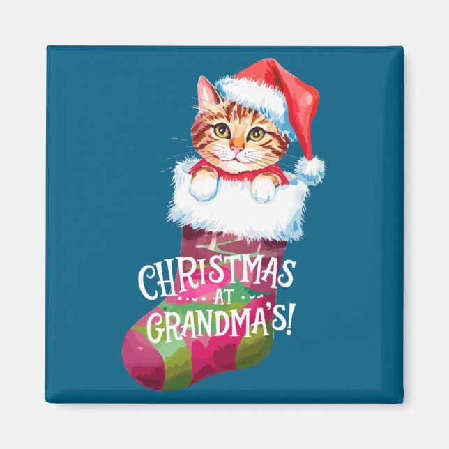 Imã Christmas Cat _ Christmas At Grandma Cat _ Cute Ca (Frente)