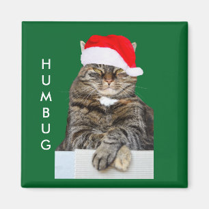 Imã Christmas Cat Humbug Photo with Santa Hat