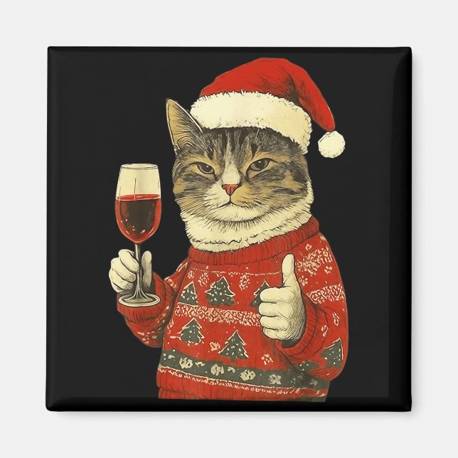 Imã Christmas Cat Likes Cute Cat Drinking Wine With Sa (Frente)