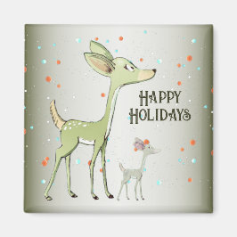 Imã Christmas Celebration Green Deers Holidays Cute