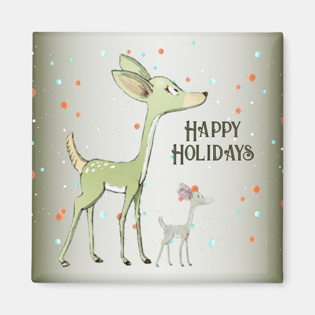 Imã Christmas Celebration Green Deers Holidays Cute (Frente)
