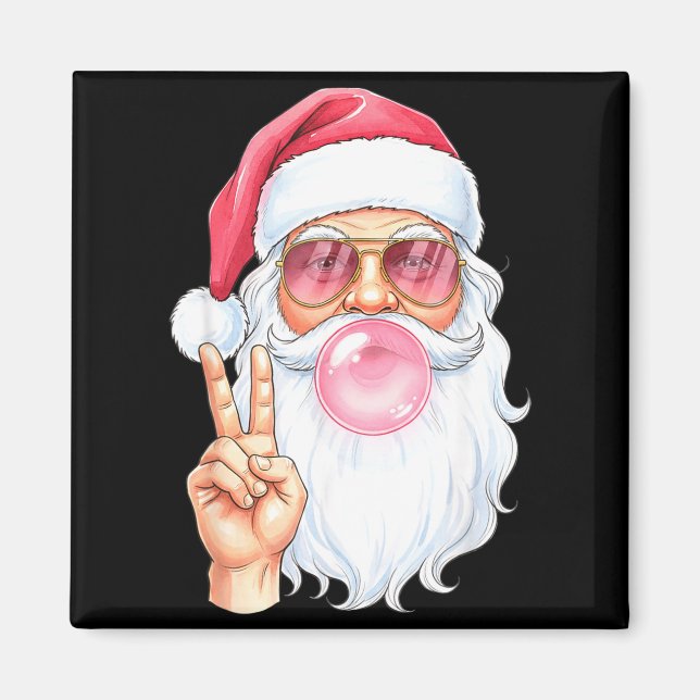 Imã Christmas Cool Santa Bubble Gum Peace Sign Retro S (Frente)