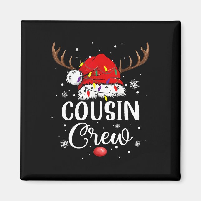 Imã Christmas Cousin Crew Funny Santa Hat Light Kids M (Frente)