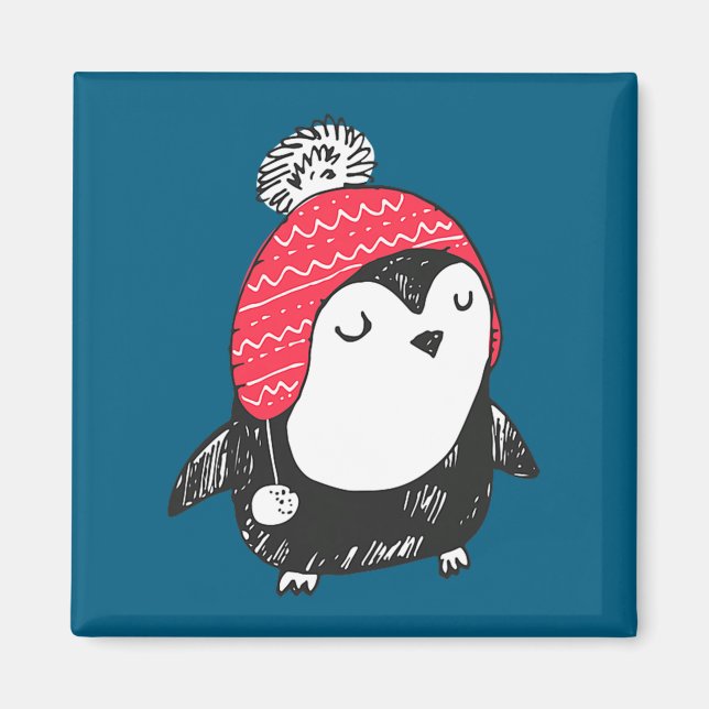 Imã Christmas Cute Baby Penguin Wearing Winter Hat W_e (Frente)
