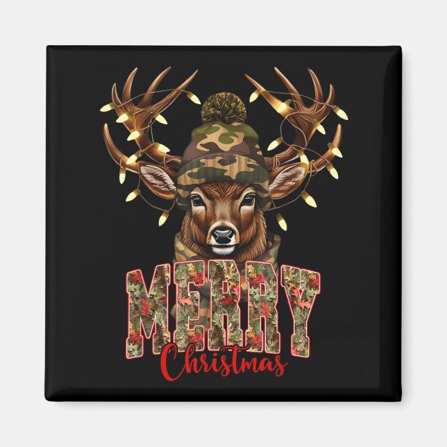 Imã Christmas Deer Camouflage Hunting Camo Reindeer &a (Frente)