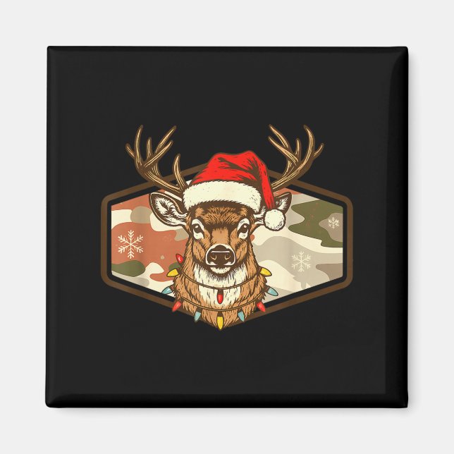 Imã Christmas Deer Hunting Old School Camo, Xmas Hunti (Frente)