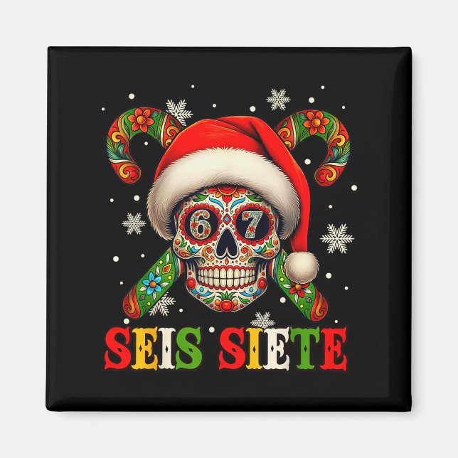 Imã Christmas Dia De Los Muertos Sugar Skull Seis Siet (Frente)