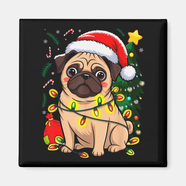 Imã Christmas Dog Santa Clause Pug Puppy X-mas  (Frente)