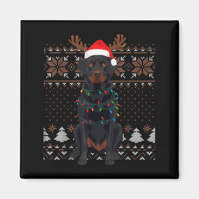 Imã Christmas Dog With Hat And Lights - Funny Holiday  (Frente)