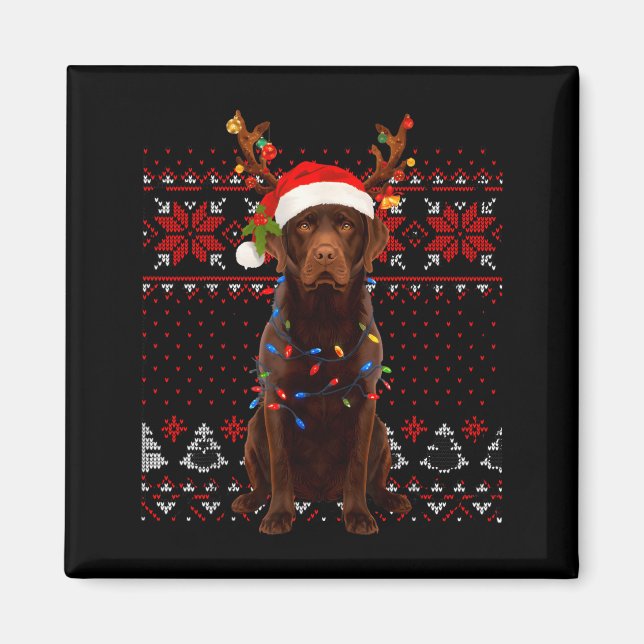 Imã Christmas Dog With Hat And Lights - Funny Holiday  (Frente)