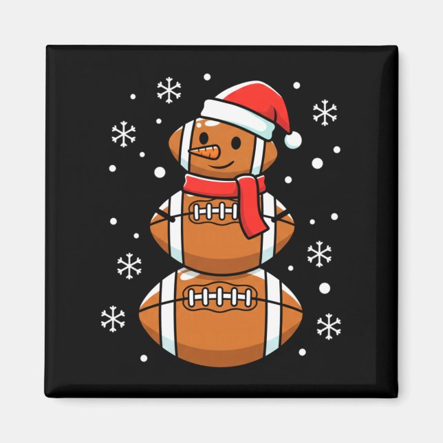 Imã Christmas Football Snowman Santa Hat Funny Xmas Fo (Frente)