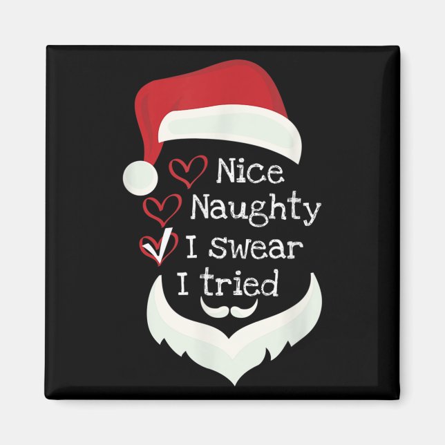 Imã Christmas Funny Checklist, Nice Naughty I Swear I  (Frente)