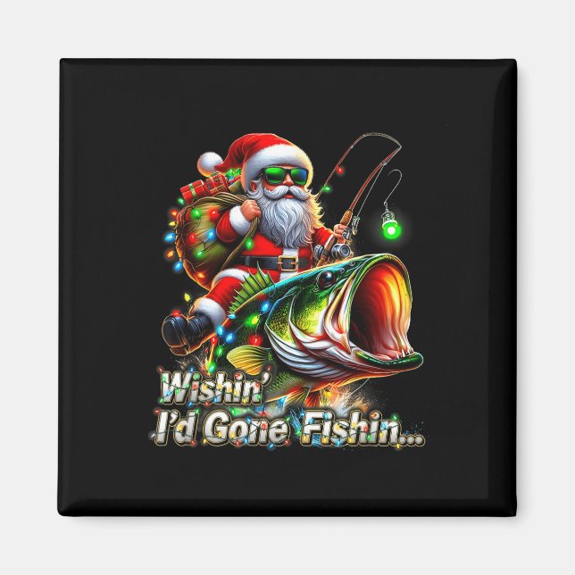 Imã Christmas Funny Fish Santa Fishing Merry Fishmas  (Frente)