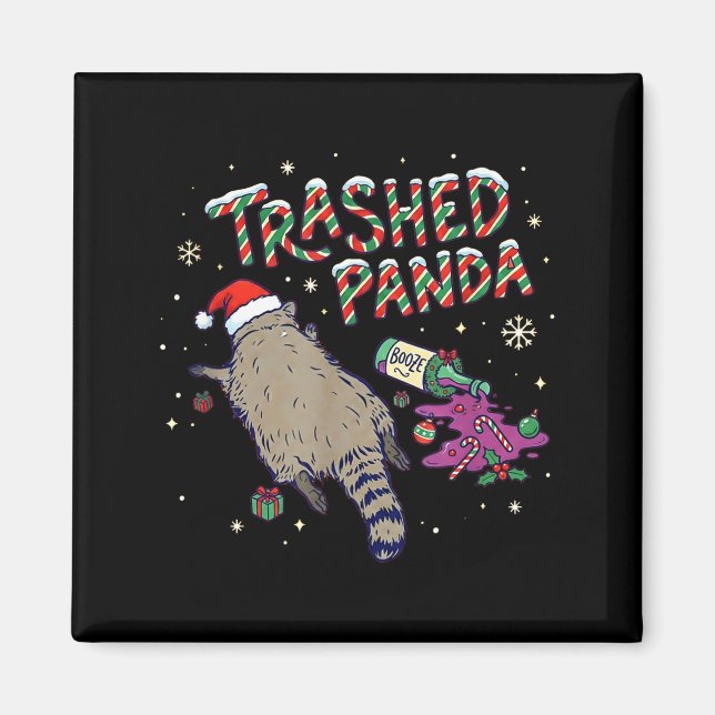 Imã Christmas Funny Trashed Panda Racoon Gets Drunk Xm (Frente)