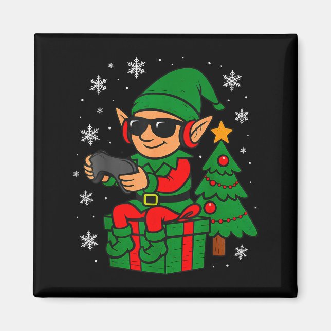 Imã Christmas Gamer Retro Elf Funny Xmas Gaming Boys K (Frente)