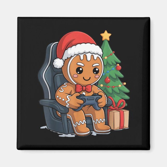 Imã Christmas Gingerbread Gamer Chair Holiday Gaming B (Frente)