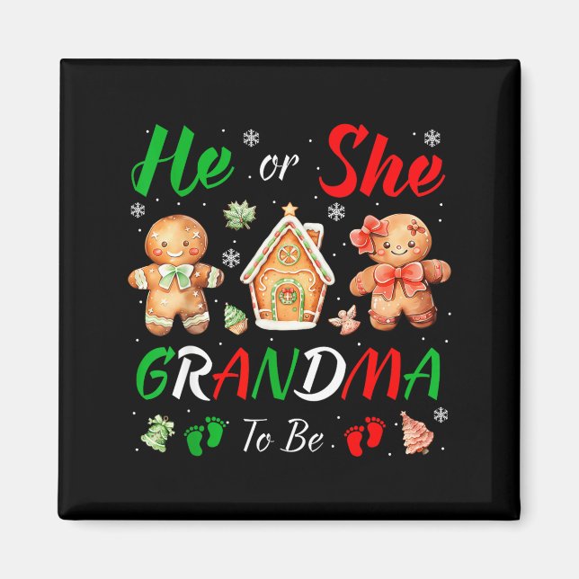 Imã Christmas Gingerbread Gender Reveal He Or She Gran (Frente)