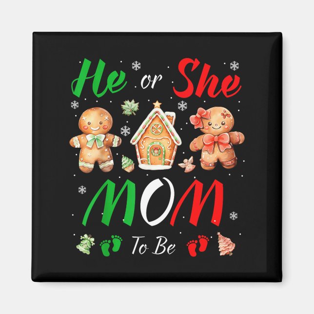 Imã Christmas Gingerbread Gender Reveal He Or She Mom  (Frente)