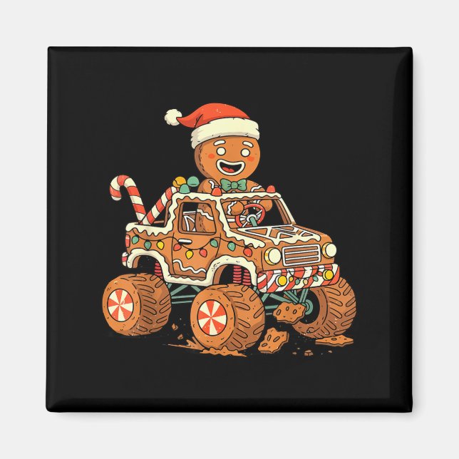 Imã Christmas Gingerbread Man Driving Truck Xmas Light (Frente)