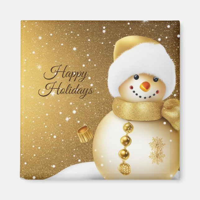 Imã Christmas Golden Snowman Snowflakes Holidays (Frente)