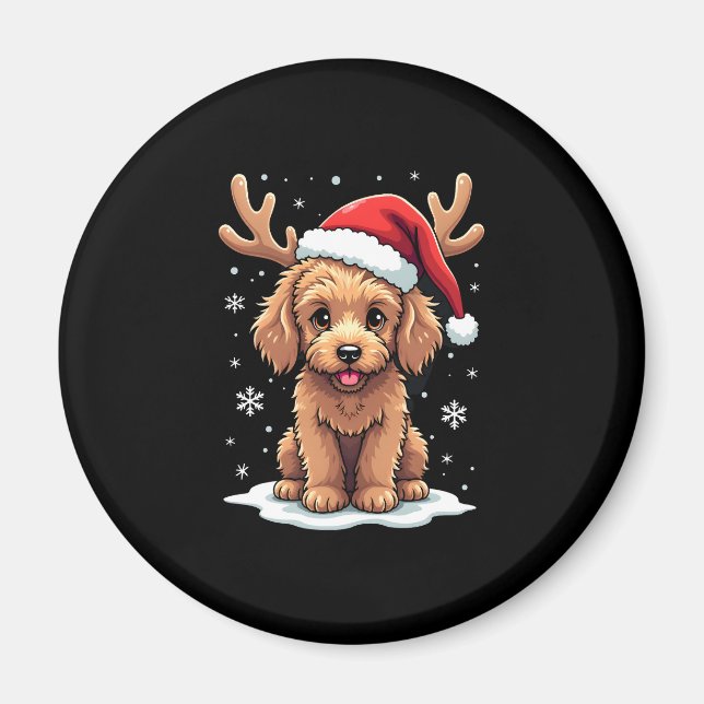 Imã Christmas Goldendoodle Dog Reindeer Holiday Doodle (Frente)