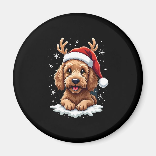 Imã Christmas Goldendoodle Dog Reindeer Holiday Doodle (Frente)