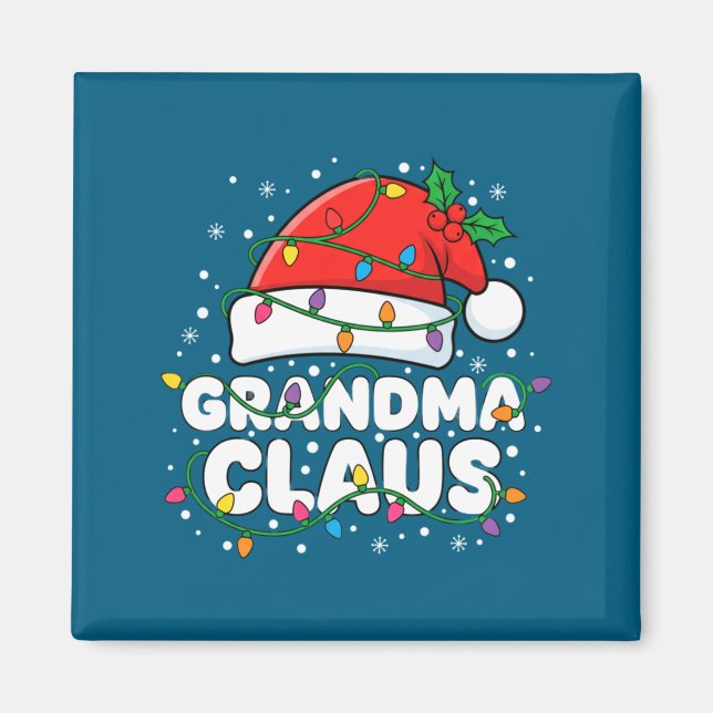 Imã Christmas Grandma Claus Santa Hat Christmas Lights (Frente)