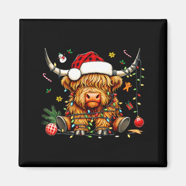 Imã Christmas Highland Cow Xmas Santa Hat Wooly Farm A (Frente)